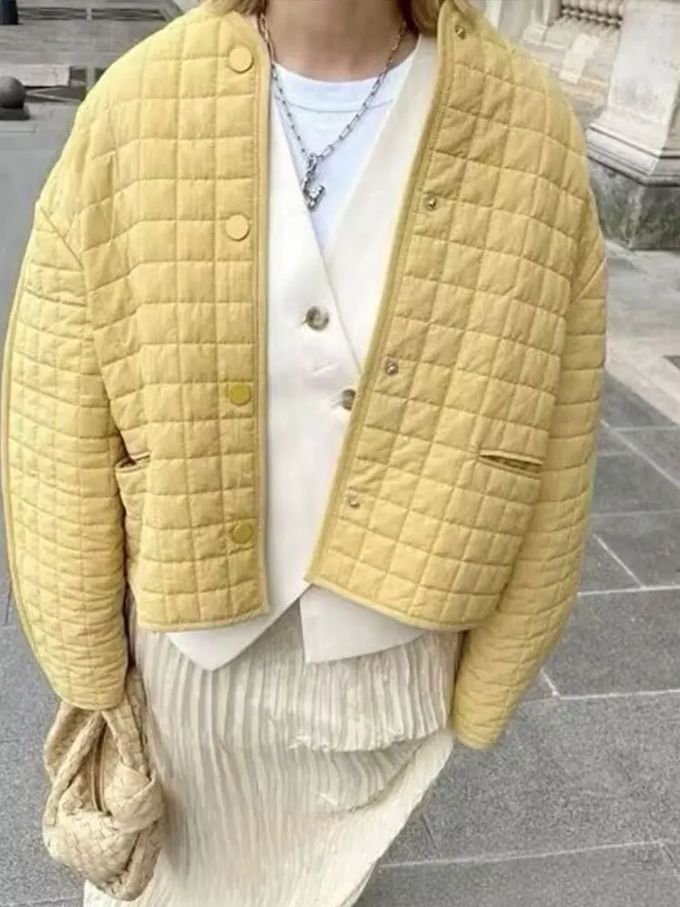 HH Autumn Women Casual Coats Vintage Solid O Neck Long Sleeve Jacket With Pockets Female Winter Warm Yellow Outerwear