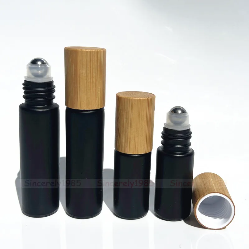 6X 12X 24X 5ML 10ML Natural Bamboo Lid/Cap Black Glass Essential Oil Roll On Bottles Metal Roller Balls for Perfume Aromatherapy roller blind bamboo 150x160 cm natural