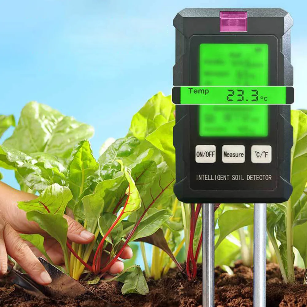 6 in 1 Digital Soil Meter LCD Backlight Soil PH Meter Soil Moisture Sensor Temperature Humidity Tester for Garden Plants Flowers