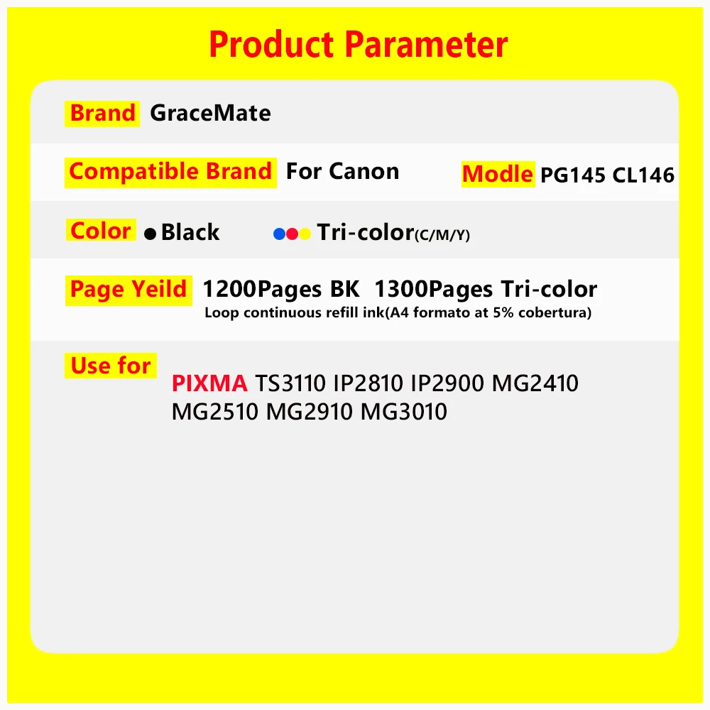 PG145 CL146 Ink Cartridge Replacement for Canon pg145 cl146 for Canon Pixma  MG2410 MG2510 TS3110 IP2810 MG2910 MG3010 Printer|Ink Cartridges| -  AliExpress