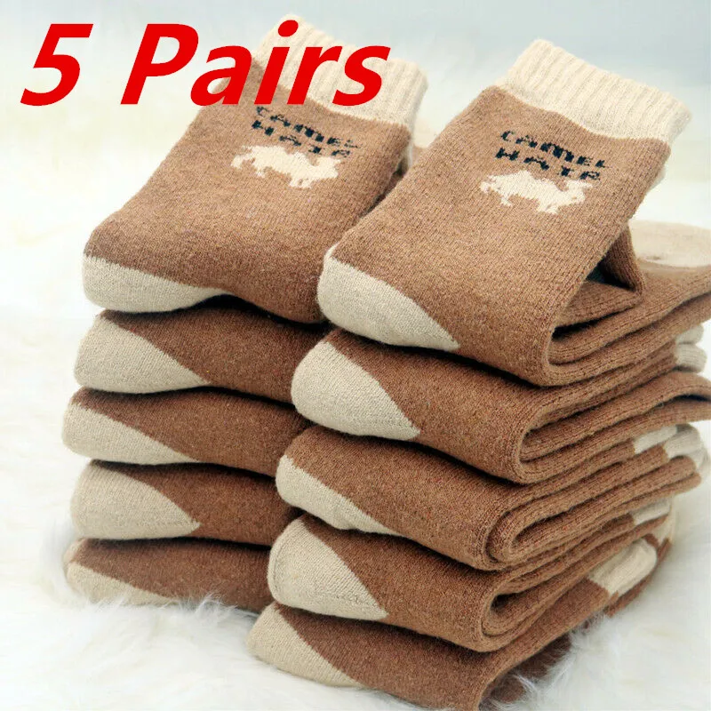 

5pairs Thicken Wool Socks Women Men Winter Fashion Harajuku Warm Soft Camel Sock High Quality Casual Sport Plush Cold Terry Soxs