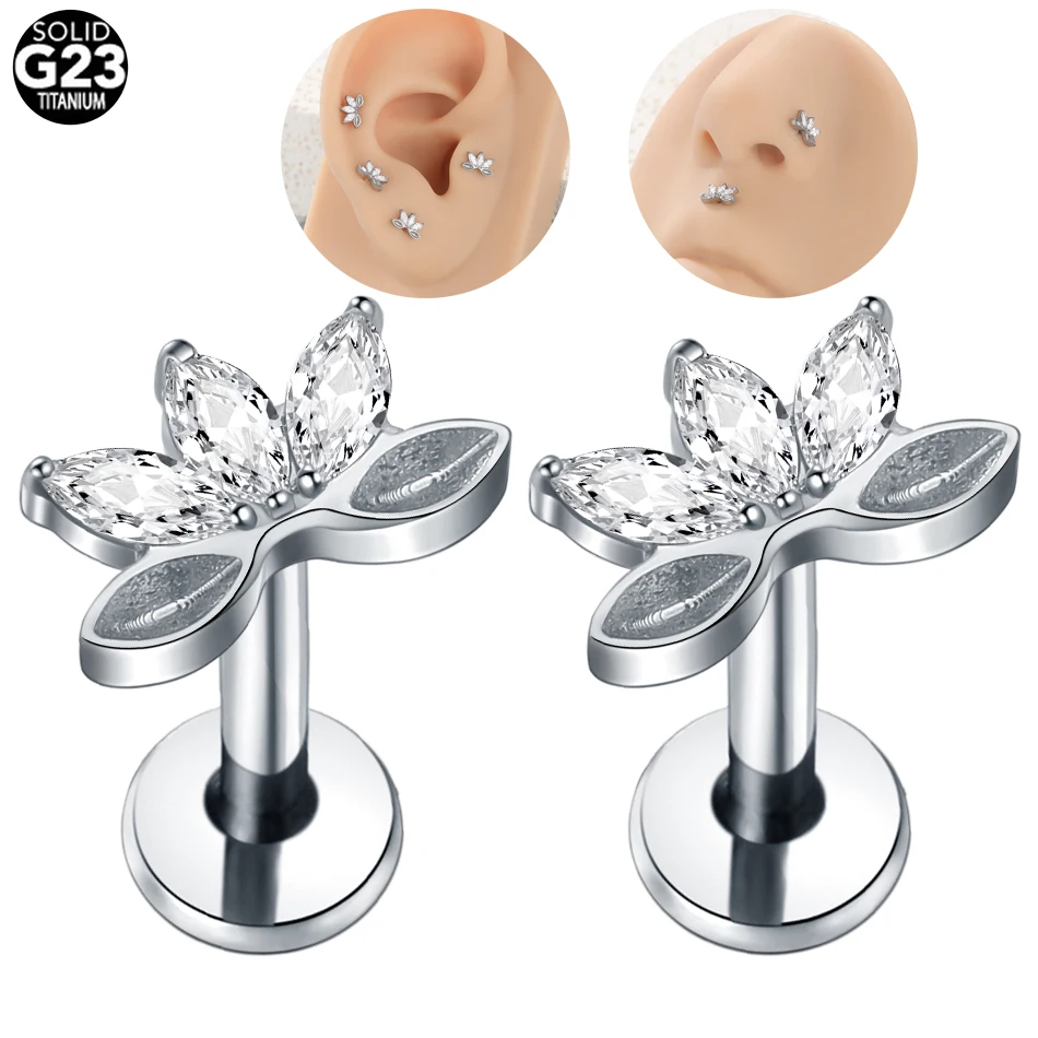 OUFER Helix piercing sieraad lotus conch steker 16G labret lippiercing steker helix kraakbeen oorbellen sieraden 316L chirurgisch staal zilver goud binnendraad traguspiercings voor vrouwen 6 8 mm