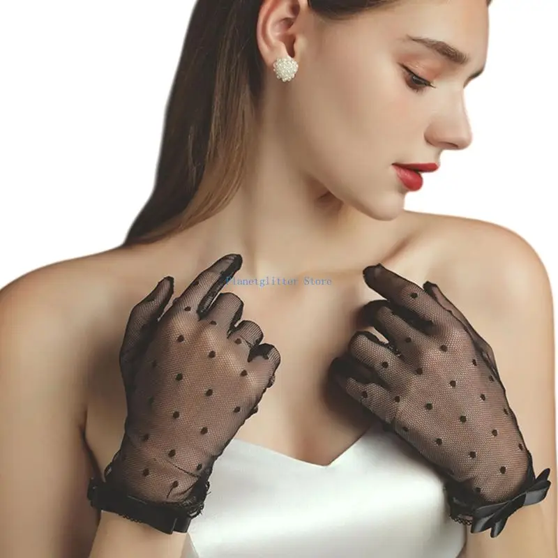 652B 도트 패턴의 레이스 신부 장갑 다양한 행사 결혼식을위한 Handwear Sheer 장갑을 착용하기 쉽습니다.