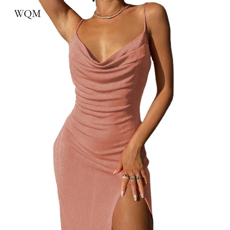 

Women's Dress New Solid Colorsummer Elegant Spaghetti Strap Sexy High Waist Swinging Collar Reversible V-neck Midi Party Evening