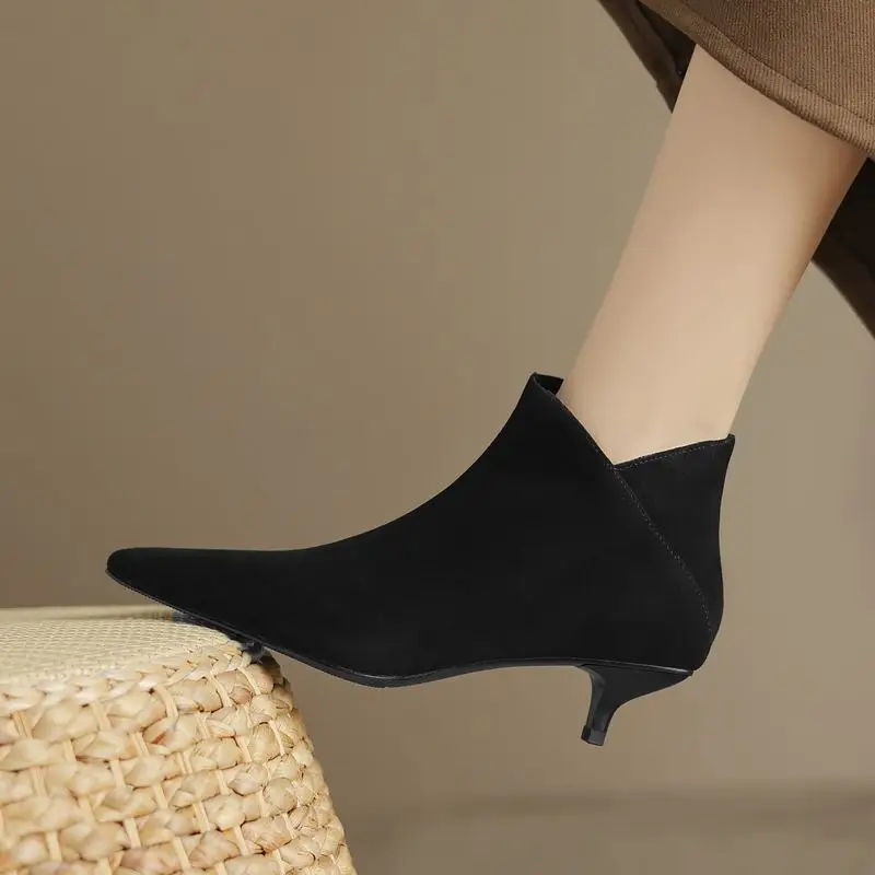 Size 34-42 Genuine Leather Women Boots Pointed Toe Winter Important Occasions Birthday Party Shoes Fashion Woman Ankle Boots