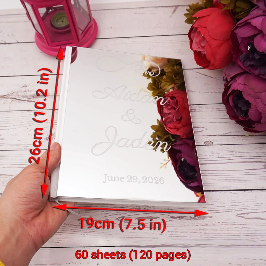 Personalized 26x19cm Acrylic Mirror Cover Vertical Wedding Guestbook Groom & Bride Name Party Signed Book Souvenirs Gift