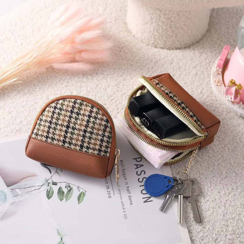 LAYRUSSI New Fabric Coin Purse Women Double Zipper Small Wallet Key Pouch Travel Card Holder Fashion Female Vintage Coin Bags