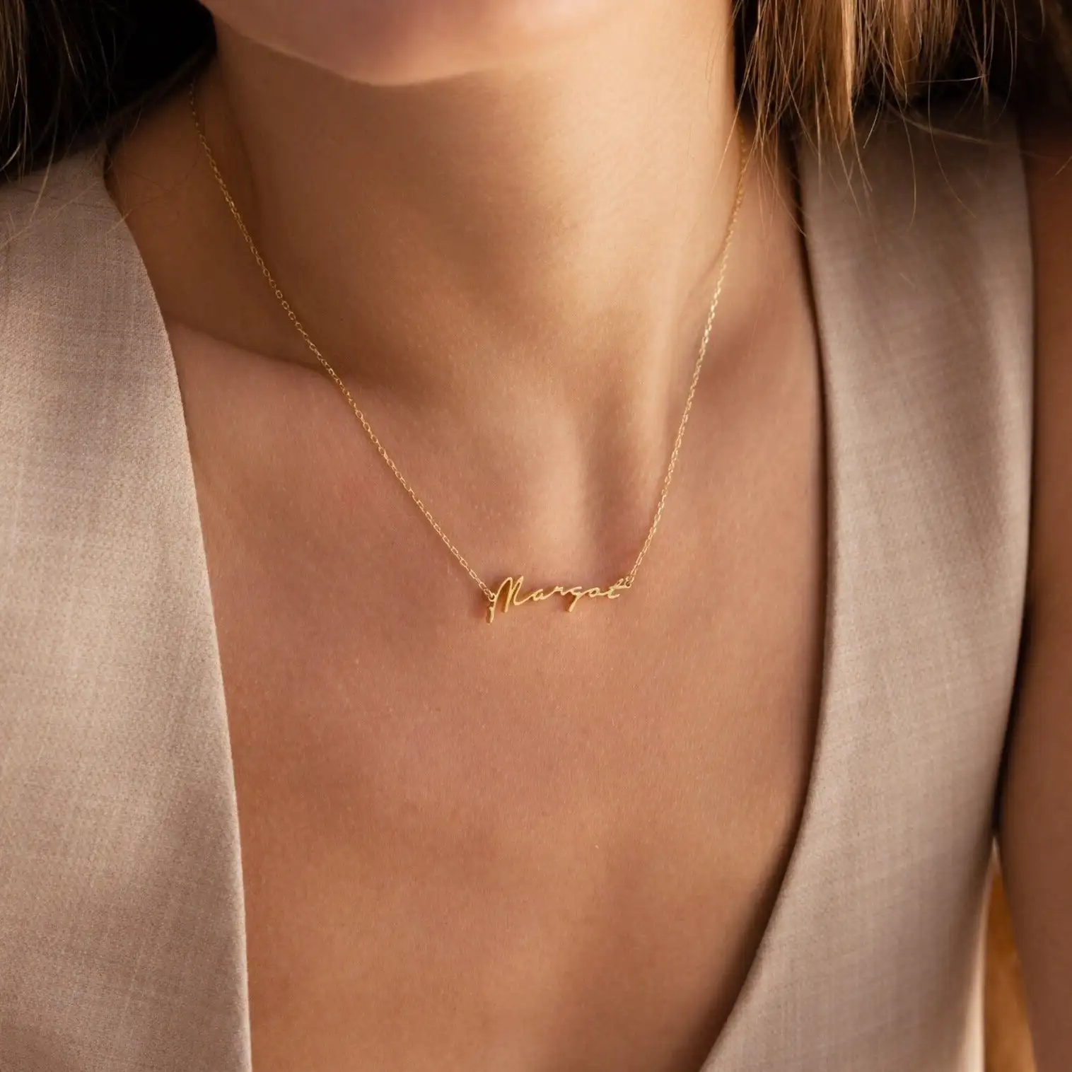 Minimalist Name Necklace Personalized Stainless Steel Name Necklace Gold Plated Nameplate Pendant Gift for Mom Christmas Gift