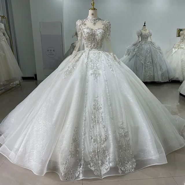 Jancember White Ball Gown Princess Wedding Dresses 2024 O Neck Long Sleeves Vestido De Novia Lace Sequined Luxury XS60 4
