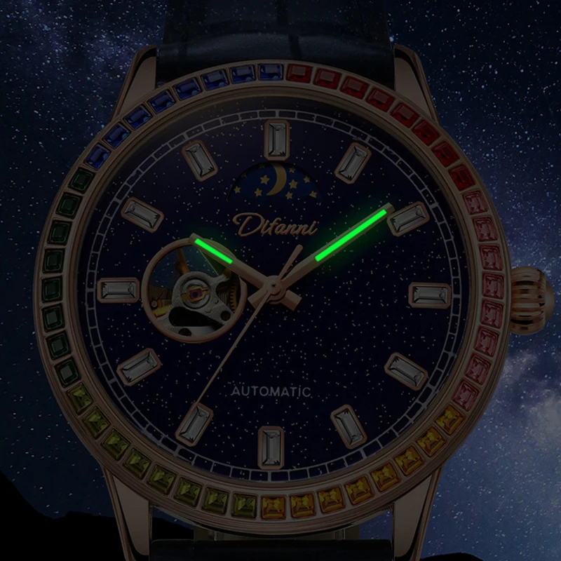 Skeleton Automatische Tourbillon Mechanische Herrenuhr 3Bar Wasserdicht Leuchtende Sonne Mond Sterne Neue Luxusuhr Reloj Hombre_voghion.com