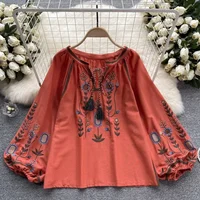 litmage Women Spring Autumn Blouse Ethnic Style Retro Literature Loose Embroidered Cotton Linen Pullover Shirt Casual Top D3549 - Image 4
