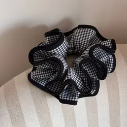 Oversized Black & White Plaid Scrunchie Hair Accessory - One Size (1)