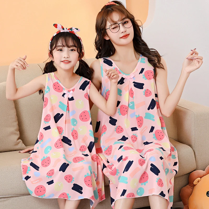 여름 잠옷 어린이 잠옷,  여아 하트 원피스 잠옷, 민소매 잠옷, 나이트 나이트 어린이 잠옷 홈웨어