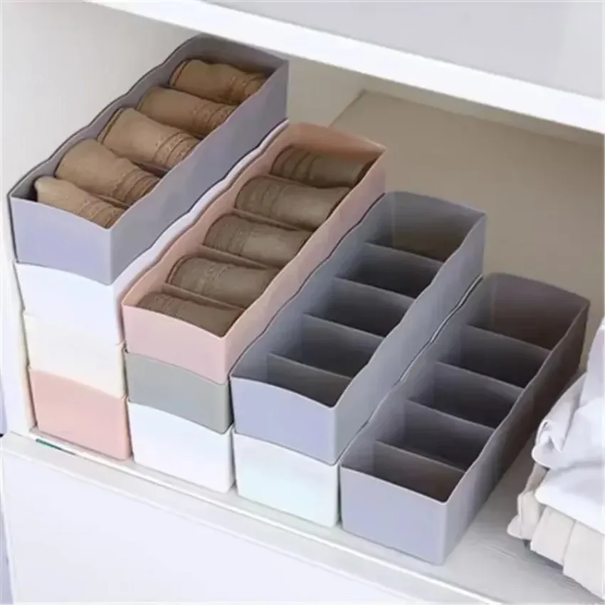 5Grids Underwear Socks Storage Box Drawer Closet Organize Sorting Boxs Divider Desk Accessories Household Storage Basket