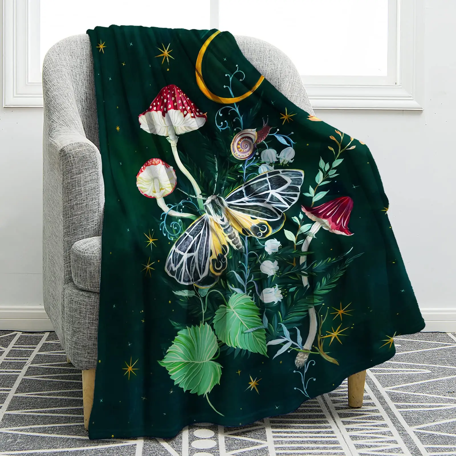

Mushroom Blanket Butterfly Art Print Throw Blanket Cozy Smooth Soft for Sofa Chair Bed Office Birthday Gifts for Girls Women