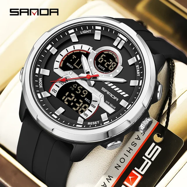 SANDA G style double affichage hommes montre électronique 5ATM étanche veilleuse chronomètre multifonctionnel sport Quartz montre-bracelet 1