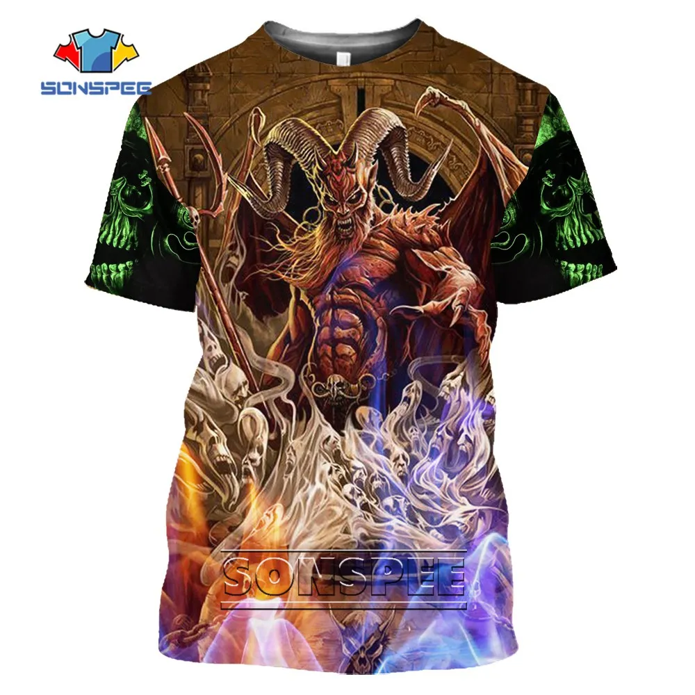 

SONSPEE Hell Abyss Demon T Shirt Amazing Design Satan Printed T-shirt Summer Harajuku Fashion Trend Wild Loose Short Sleeve Top