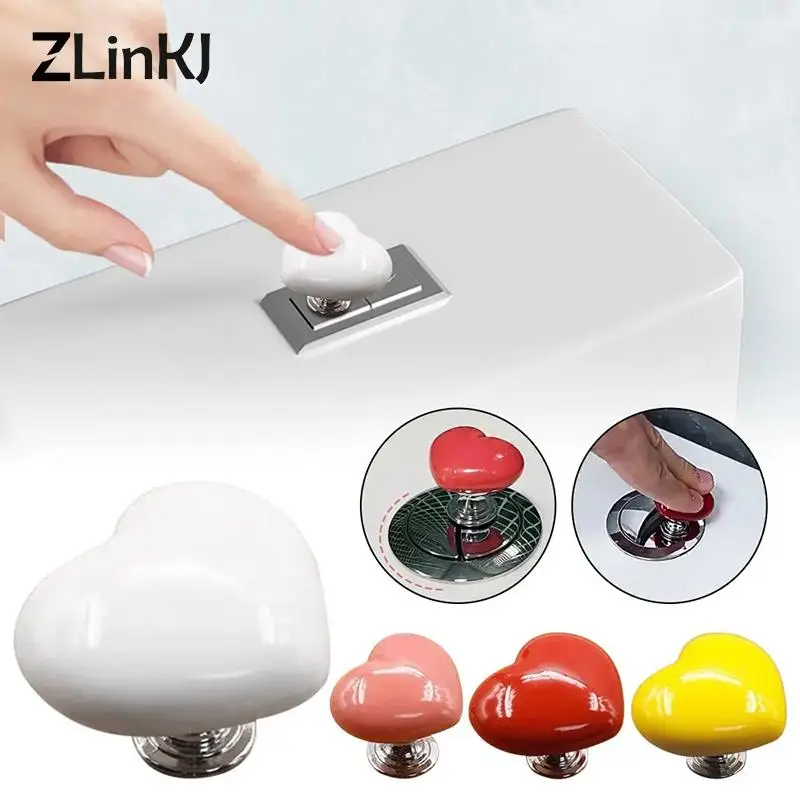 1/2Pcs Colorful Heart Shaped Toilet Press Button Water Tank Push Switch Assistant Cabinet Door Drawer Handle