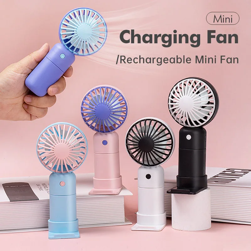 Mini Portable Fan With Base High Wind 3 Gear Handheld Fan USB Rechargeable Pocket Fans Suitable