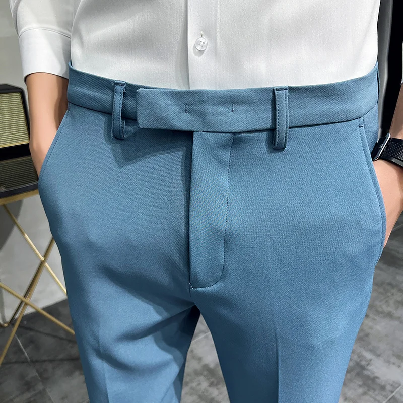 Summer Fashion Mens Pure Color Business Occupation Slim Fit Dress Office Ankle Trousers Dark Green Suit Pants business pants suit pants men pants