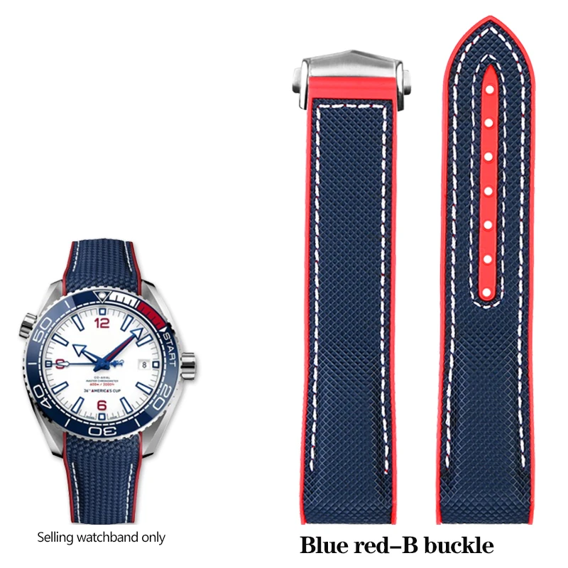 thumbnail image 1 of Correa de reloj de nailon azul con parte trasera de silicona y caucho de 20 mm y 22 mm para Omega Seamaster 300 Speedmaster 8900 Planet Ocean Tools, 1 of 5