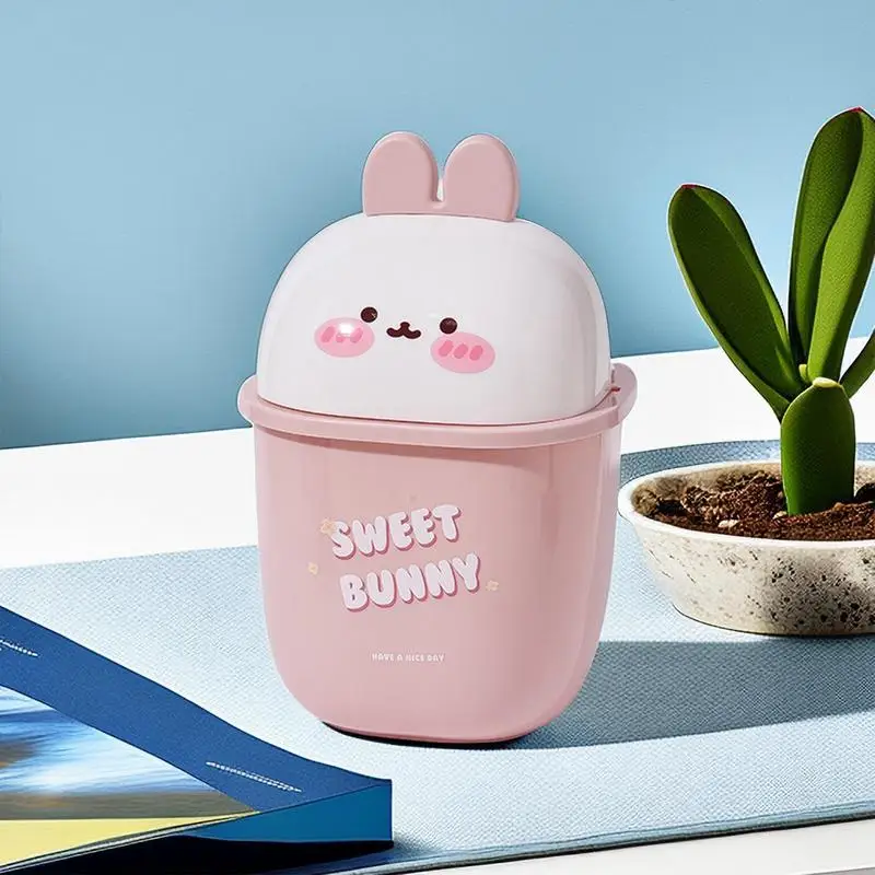 

Table Wastebasket Desktop Trash Can Cute Garbage Container With Lid Home Dormitory Debris Holder Household storage Accessories