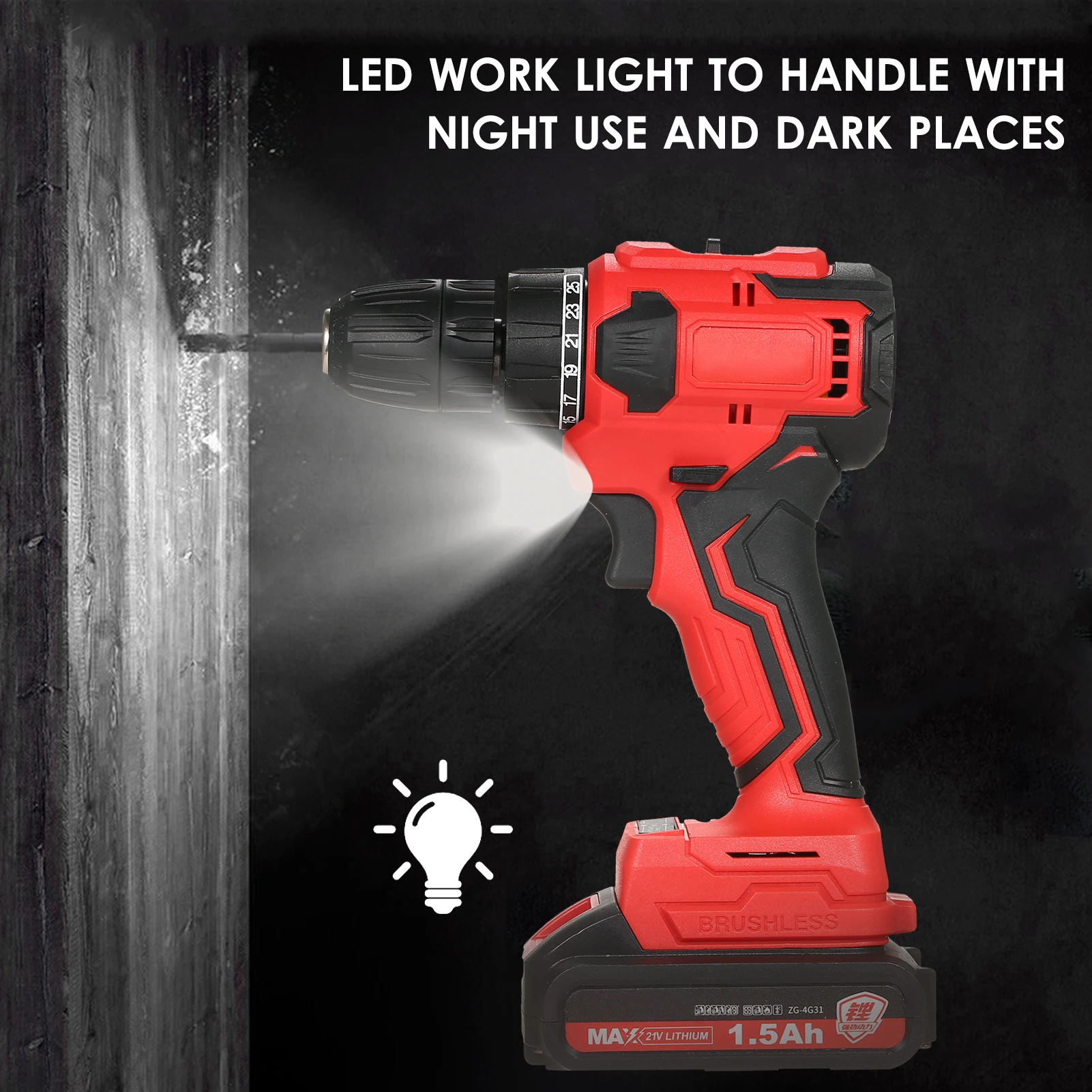 

21V Electric Drill Set Impact Cordless Drill High-power 25+1Gears of Torques Adjustable Electric Screwdriver Hand Drills 1800rpm