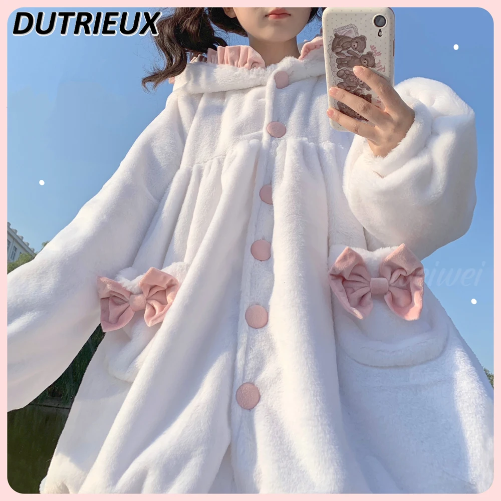 

Original Design Lolita Hooded Rabbit Ears Cute Coat Winter Soft Girl Student JK Single-Breasted Long Cotton-Padded Fur Jacket