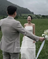 XPAY Simple Mermaid Organza Korea Wedding Dresses Photoshoot Customized Strapless Floor Length Bridal Gowns Garden Bride Dress 2