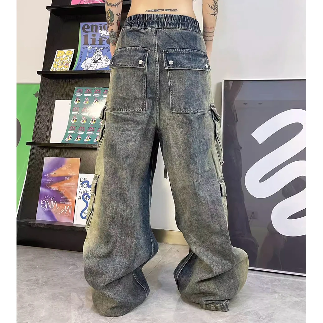 90-00’s baggy denim pants side pockets Baggy Jeans Side Pocket Loose Denim Pants Men Luxury