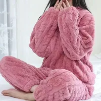 Women Warm 2 Piece Sets Thicken Soft Velvet Ribbed Fleece Set Pullover And Pants Casual Pajama.jpg