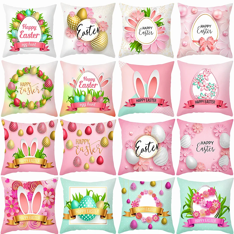 Easter Wreath Pink Rabbit Pillow Case Covers Super Soft Cushion Case