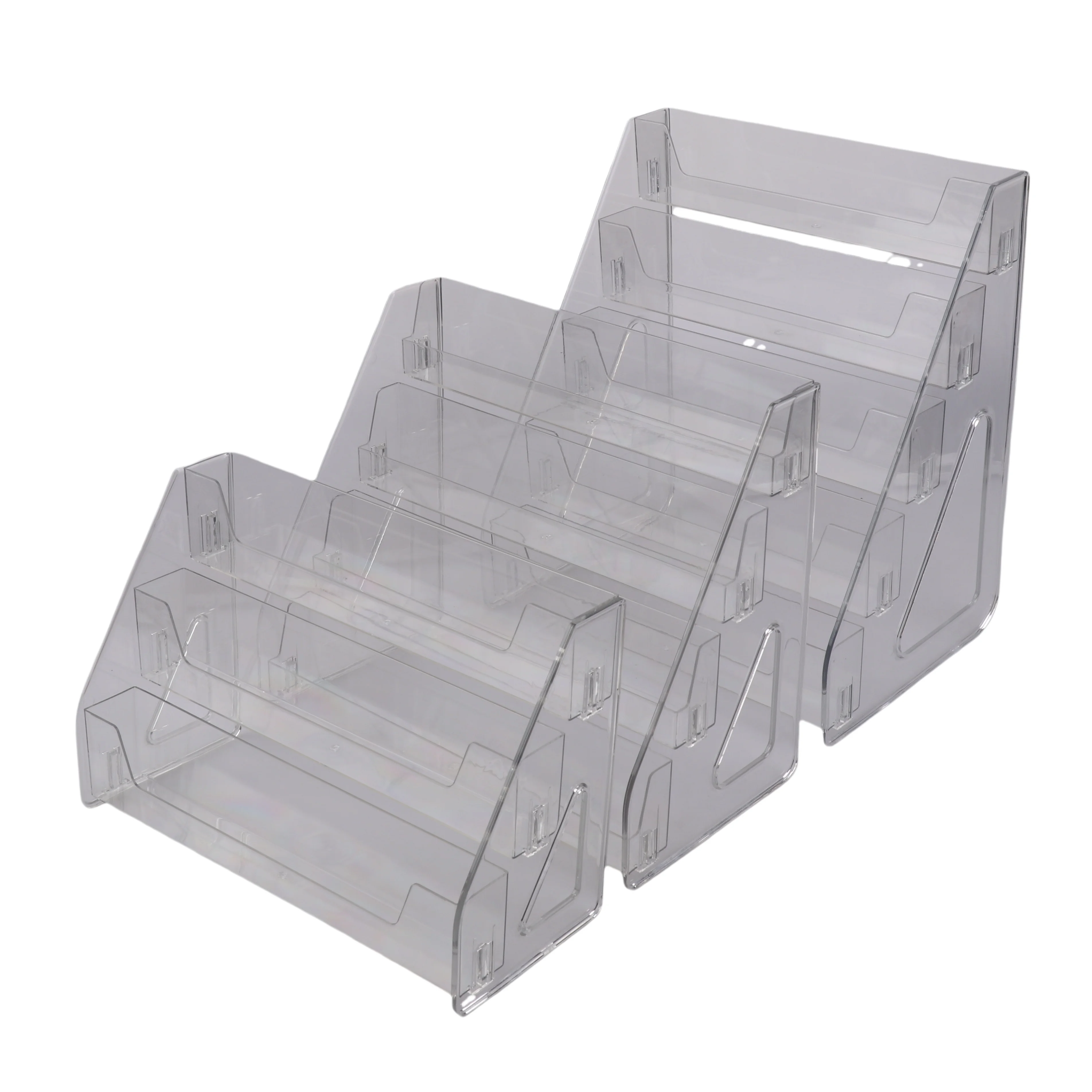 �� 3/4/5-stufiger Acryl-Präsentationsständer – transparentes, schräges Organizer-Rack für die Aufbewahrung von Visitenkarten, Flyern, Broschüren und Desktop – Detail 13