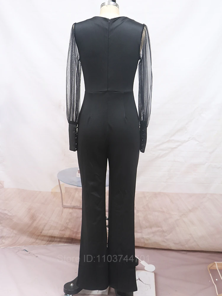 Elegant Jumpsuits for Women 2024 Summer New Plain Elegant Office Lady Loose Ruched Long Sleeve Split Jumpsuit