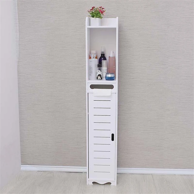 Dropship White Bathroom Storage Cabinet With Shelf Narrow Corner