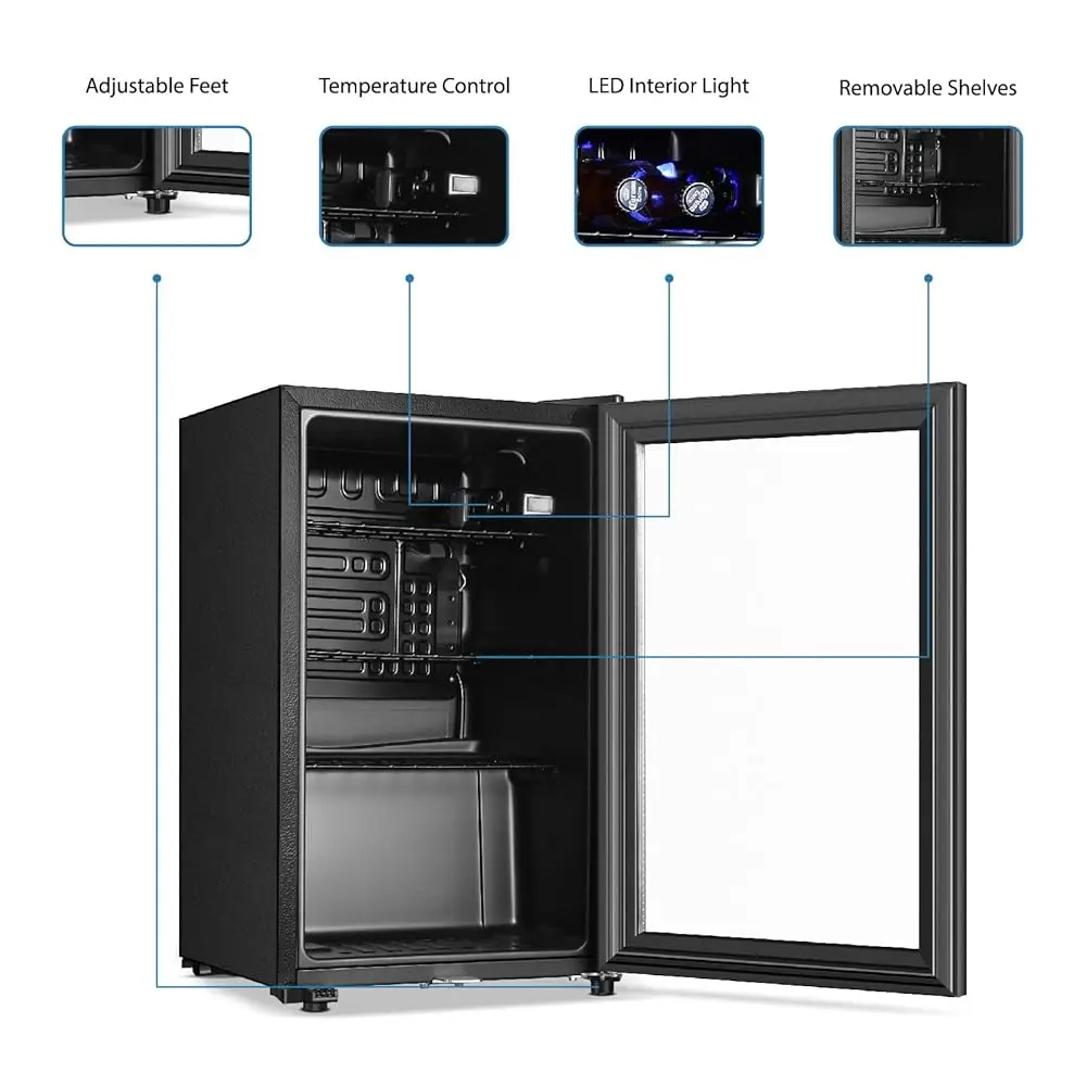 Beverage Refrigerator, 2.3Cu.Ft Mini Fridge With Double Glass Door, Cooler For Soda, Beer Or Wine For Home, Office Or Bar With 4 Beverage Refrigerator, 2.3Cu.Ft Mini Fridge With Double Glass Door, Cooler For Soda, Beer Or Wine For Home, Office Or Bar With 4