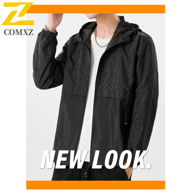 EiAO Men's Trendy Windbreaker Autumn Waterproof Windproof Lightweight Jacket for Hiking Camping Fishing Casual Outdoor Coat