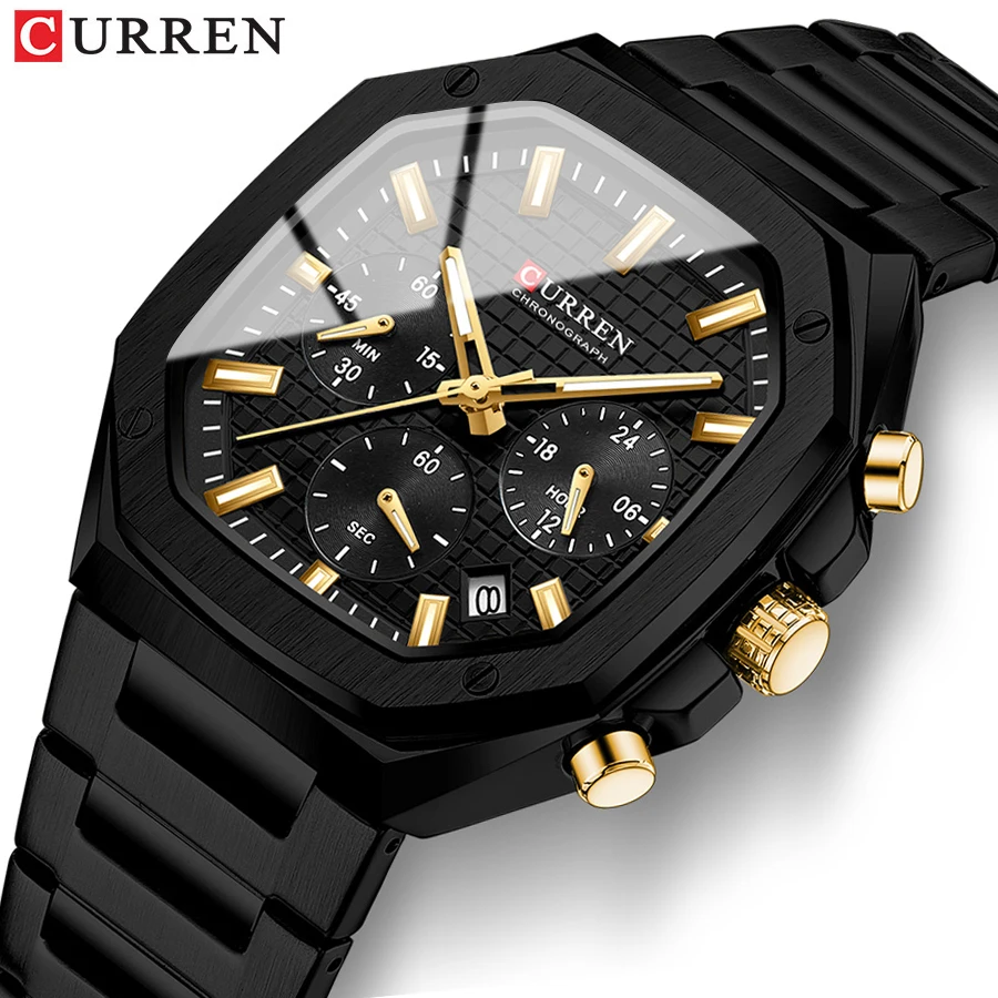 Curren *出品 CURREN Casual Versatility Men's Square Stainless Steel Chronograph