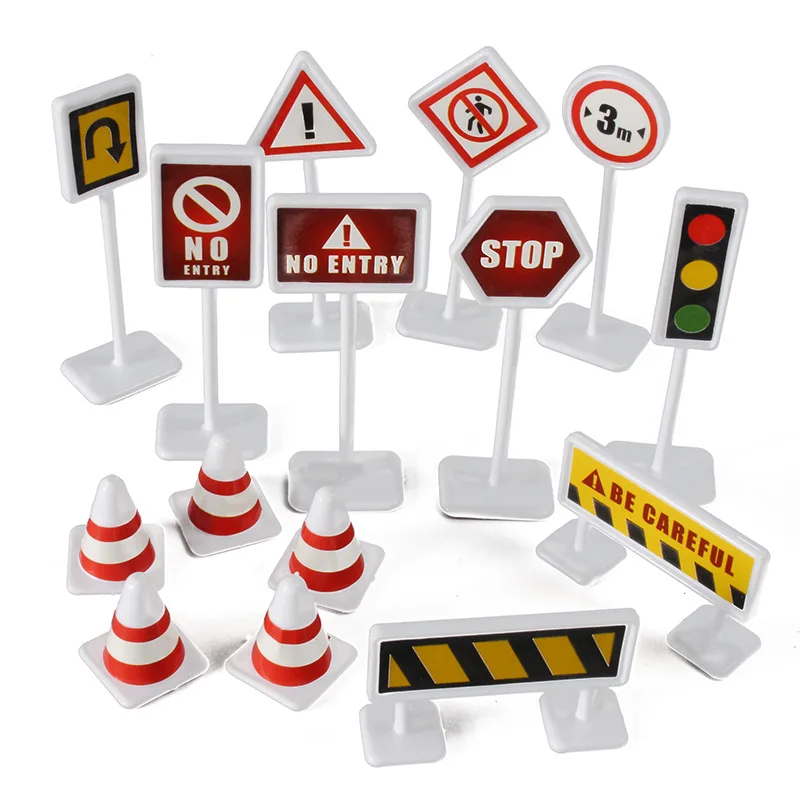 

15Pcs/Set Toddler Mini Traffic Signs Model Toy Road Block Children Safety Education Kids Puzzle Traffic Toys Boys Girls Gifts
