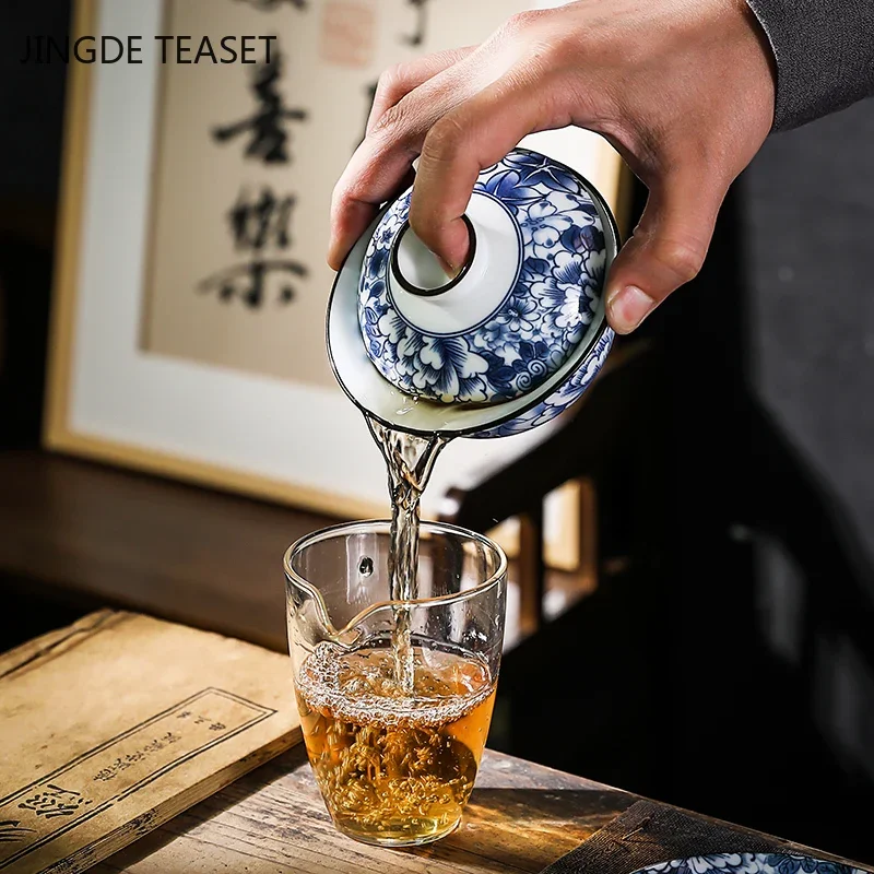 Retro Ceramic Gaiwan Teacup handmade Flower pattern Tea tureen Bowl Chinese luxury Porcelain Teaware Accessories Drinkware 160ml