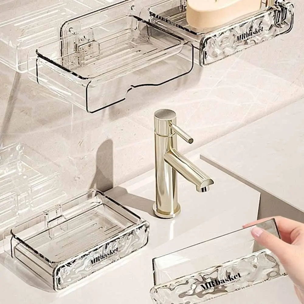 

No Drilling Soap Storage Shelf Efficient Double-layer Wall mounted Soap Box Waterproof Drainage Soap Dish Holder Bathroom