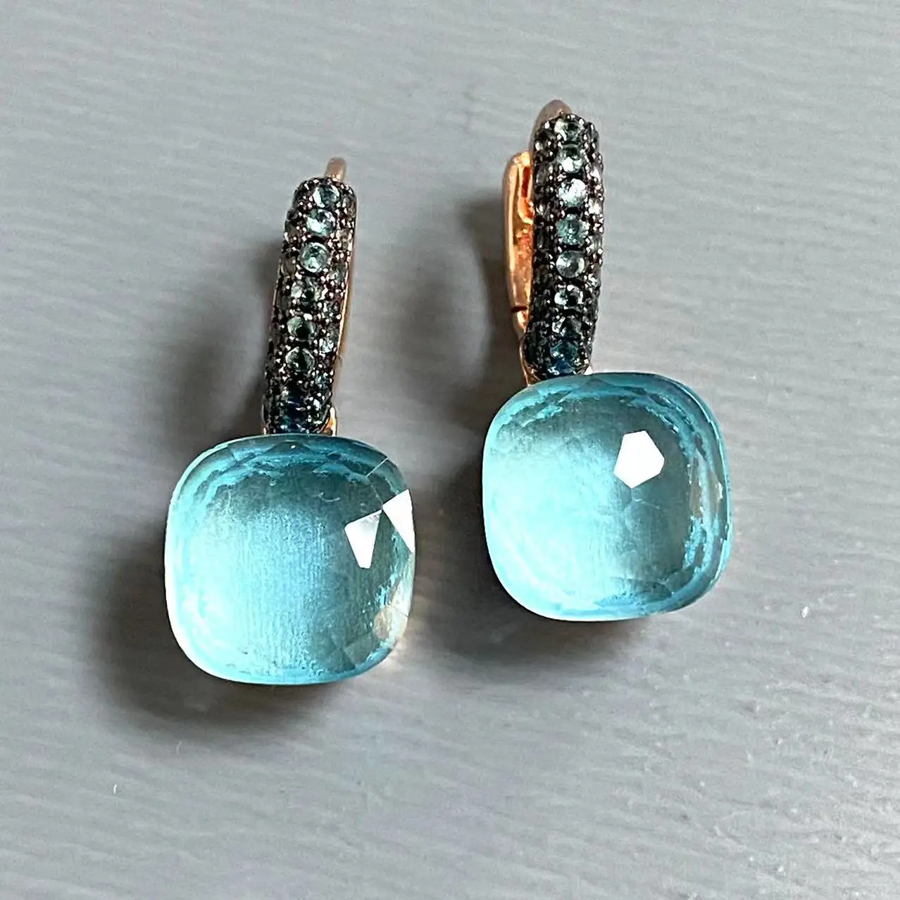 KAISQJEW 10.6mm Classic Nudo Earrings Inlay Blue Topaz Zircon With Black Gun Plated Crystal Earrings Fashion Jewelry For Women