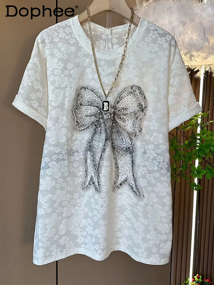 

Женская футболка с коротким рукавом, круглым вырезом и бантом