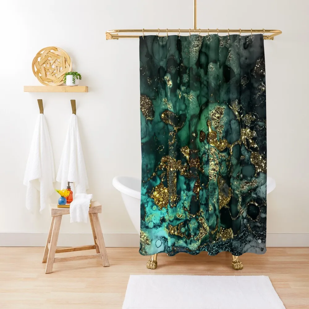 Gold Indigo Faux Malachite Marble Shower Curtain Anime Shower Bathroom Showers Elegant Bathroom Bathtub Curtain