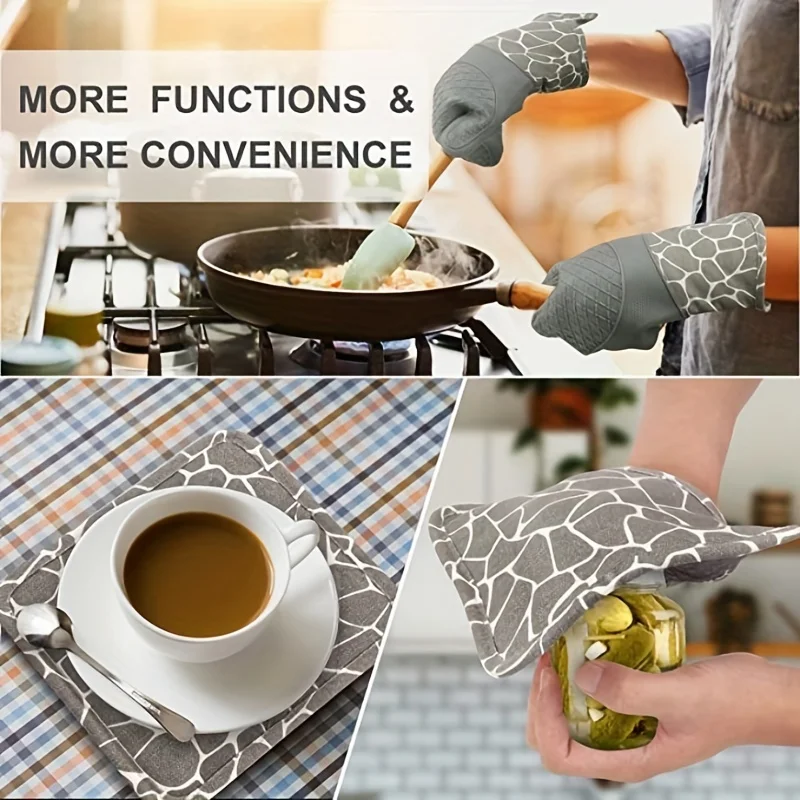 Professional Extra Long Heat Resistant Silicone Oven Mitt with Quilted Liner and Flexible Grip