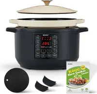 10-in-1 Slow Cooker 6 qt White, Electric Dutch Oven, Slow Cook, Braise Pot, Sear/Sauté, Enameled Cast Iron with Self-Bastin 1