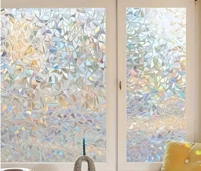 Description Picture 4 of item1pc Colorful Crescent Geometric Pattern Electrostatic Glass Window Film Privacy Film For Office Bedroom Bathroom Home Decor