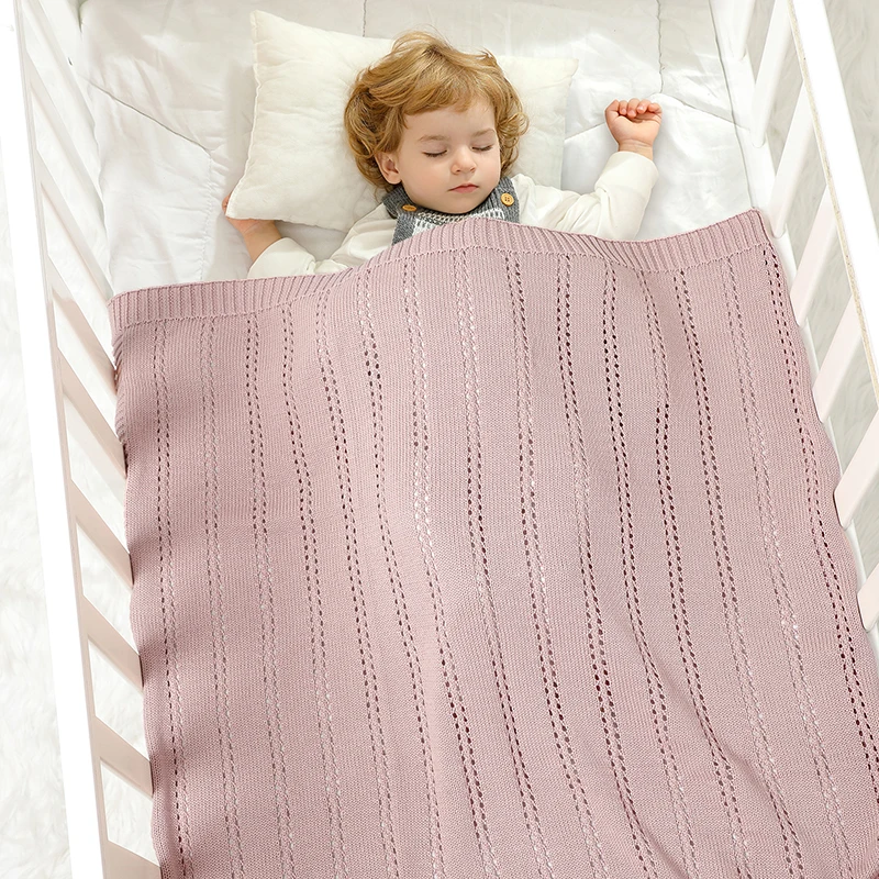 Vertical Stripes Solid Color Baby Cotton Blankets Plain Knitted Babies Boys Girls Muslin Swaddle Blanket For Newborn Infant 6