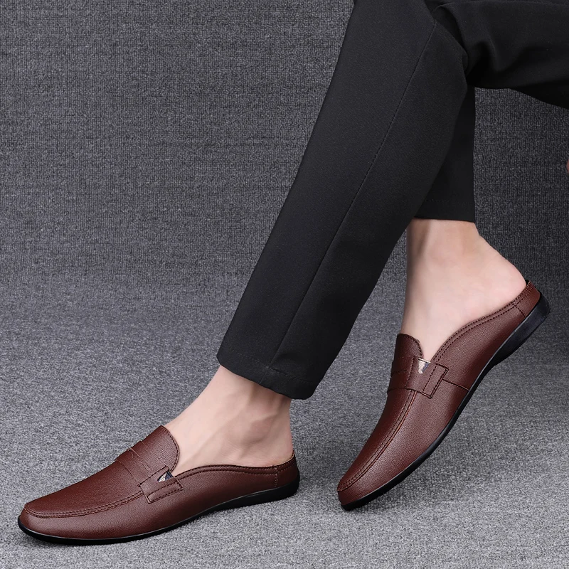 Fashion Men Half Loafers Genuine Leather Slippers - Uniqwear