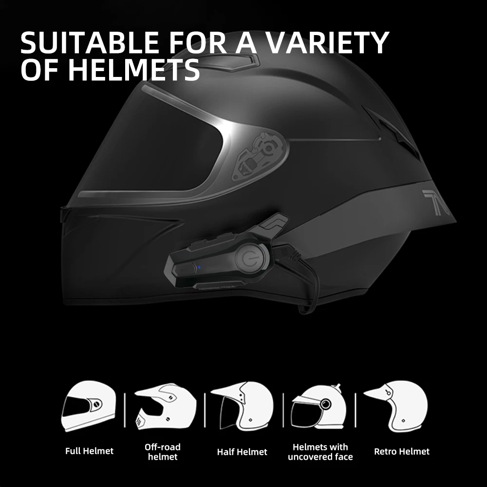 1/2 x 1 Bluetooth-Motorradhelm-Intercom-Headset für 2 Fahrer, 1000 m Reichweite, kabellos_voghion.com